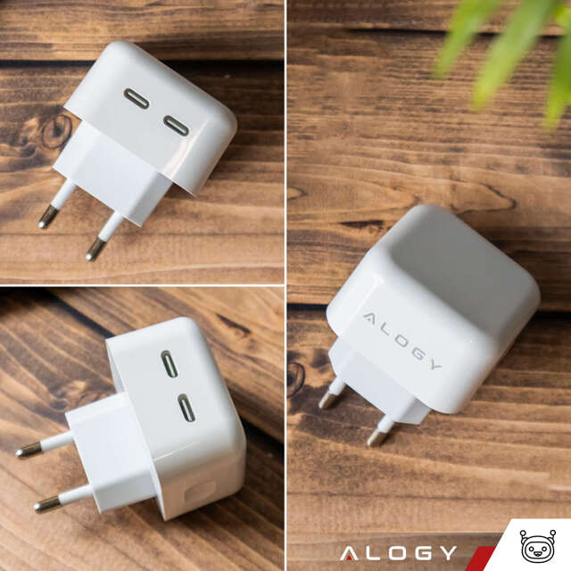 Alogy Ładowarka sieciowa szybka 35W 2x USB-C USB typ C PD do iPhone 2-portowa kostka Biała