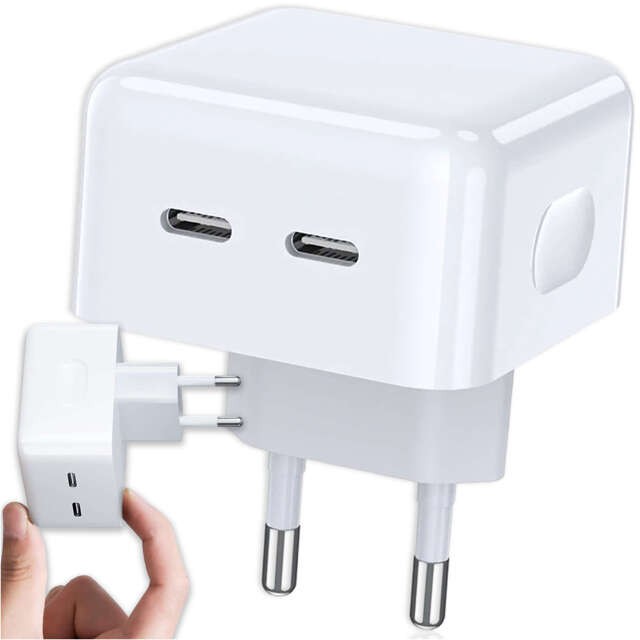 Alogy Ładowarka sieciowa szybka 35W 2x USB-C USB typ C PD do iPhone 2-portowa kostka Biała