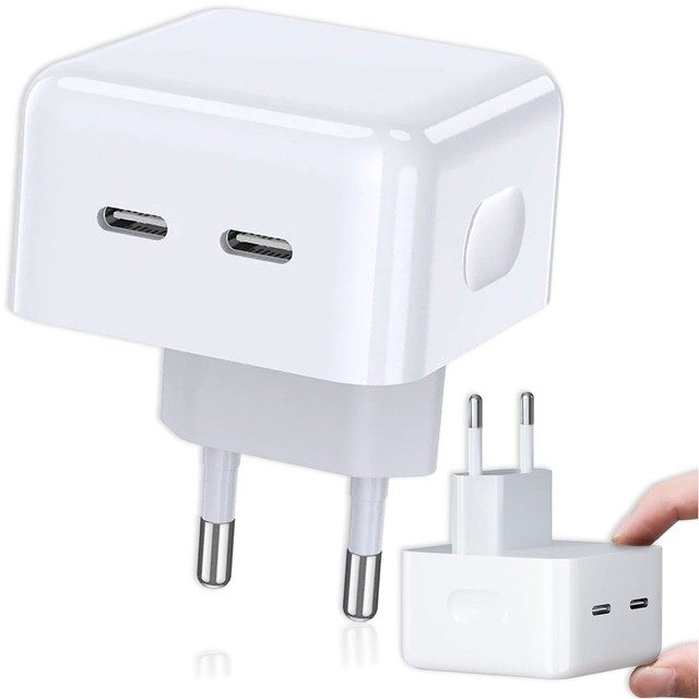 Alogy Ładowarka sieciowa szybka 35W 2x USB-C USB typ C PD do iPhone 2-portowa kostka Biała