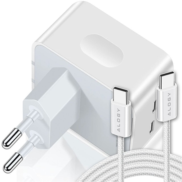 Alogy Ładowarka sieciowa szybka 35W 2x USB-C USB typ C PD do iPhone + Kabel type-C 1m Biała