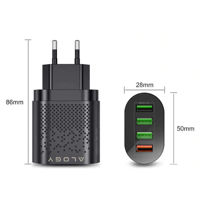 Alogy Ładowarka sieciowa szybka 4x USB Quick Charge 3.0 2.4A Czarna