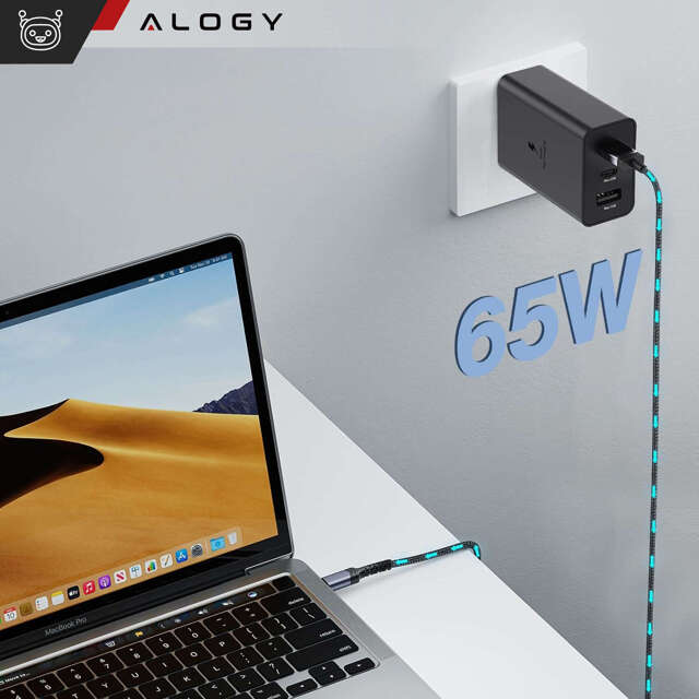 Alogy Ładowarka sieciowa szybka 65W 2x USB-C typ C PD + USB-A USB 3 porty mocna Czarna