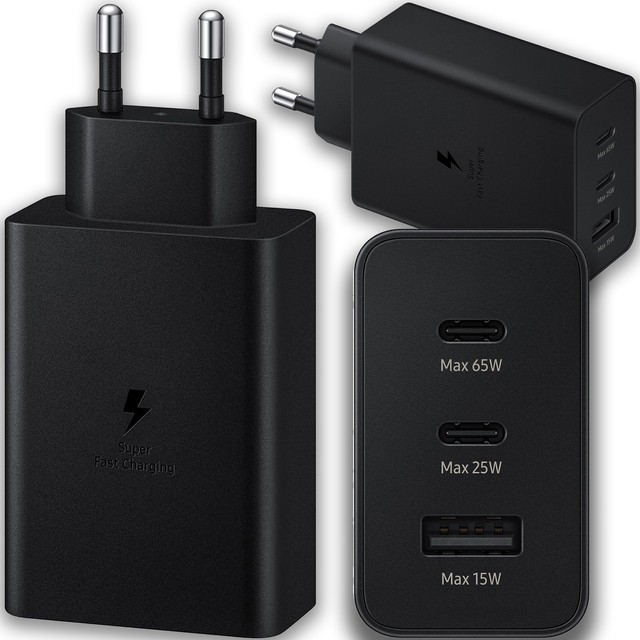 Alogy Ładowarka sieciowa szybka 65W 2x USB-C typ C PD + USB-A USB 3 porty mocna Czarna