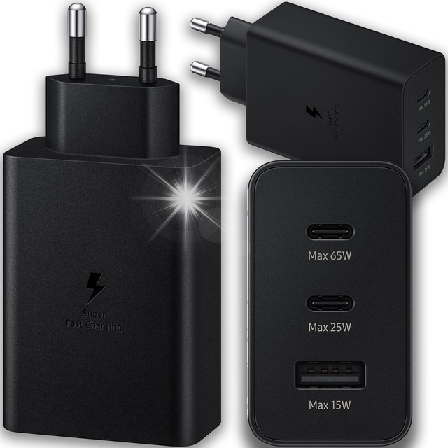 Alogy Ładowarka sieciowa szybka 65W 2x USB-C typ C PD + USB-A USB 3 porty mocna Czarna