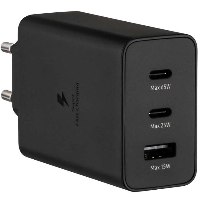 Alogy Ładowarka sieciowa szybka 65W 2x USB-C typ C PD + USB-A USB 3 porty mocna Czarna