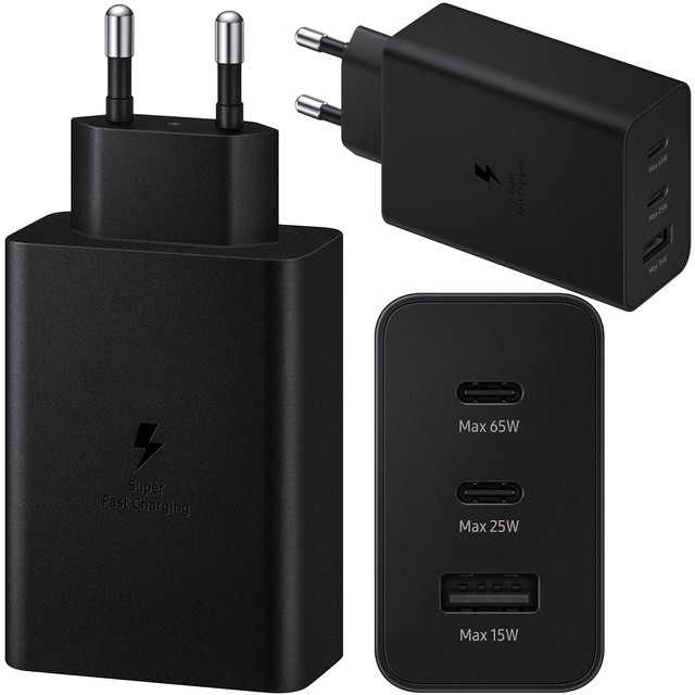 Alogy Ładowarka sieciowa szybka 65W 2x USB-C typ C PD + USB-A USB 3 porty mocna Czarna