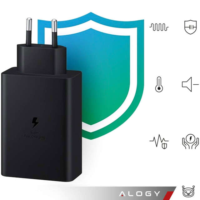 Alogy Ładowarka sieciowa szybka 65W 2x USB-C typ C PD + USB-A USB 3 porty mocna Czarna