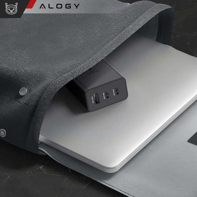 Alogy Ładowarka sieciowa szybka 65W 2x USB-C typ C PD + USB-A USB 3 porty mocna Czarna