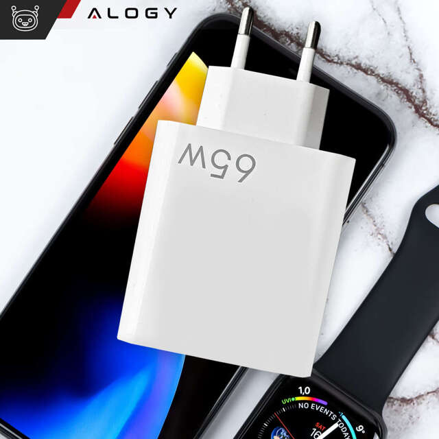 Alogy Ładowarka sieciowa szybka USB-A QC 3.0 Quick Charge + USB-C PD 33W 65W Biała