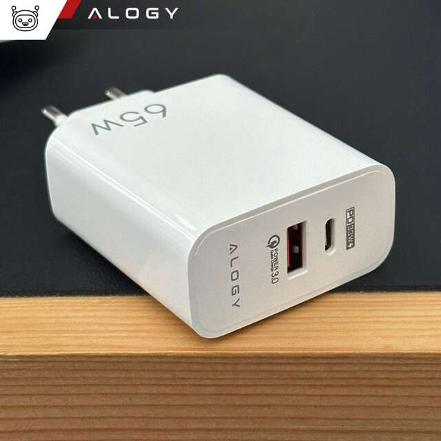 Alogy Ładowarka sieciowa szybka USB-A QC 3.0 Quick Charge + USB-C PD 33W 65W Biała