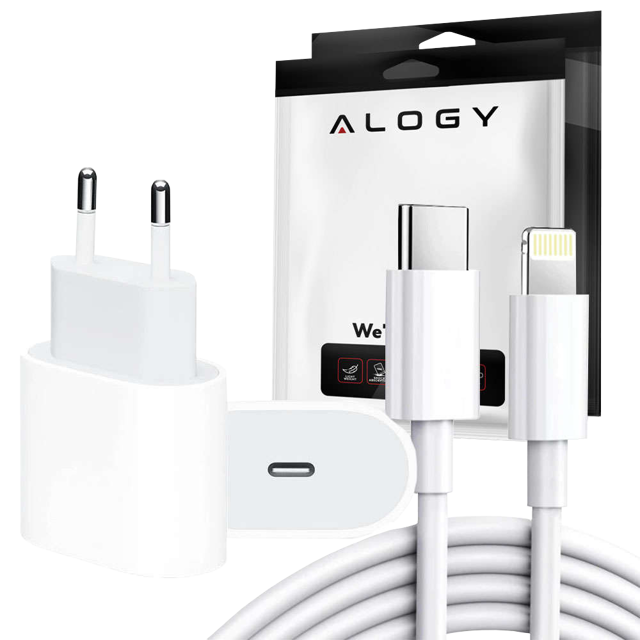 Alogy Ładowarka sieciowa szybka USB-C PD 20W + Kabel Lightning do iPhone 1m Biały