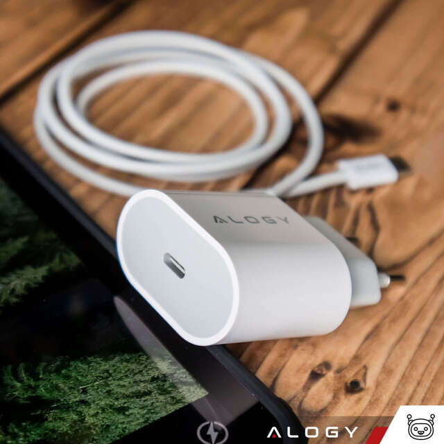 Alogy Ładowarka sieciowa szybka mocna 35W USB-C USB typ C PD GaN do iPhone 15 +Kabel type-C 1m Biała