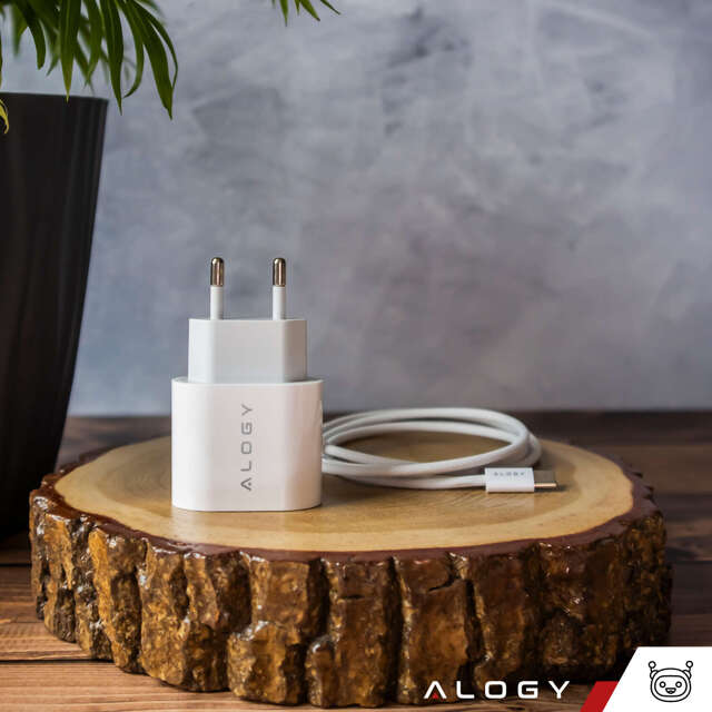 Alogy Ładowarka sieciowa szybka mocna 35W USB-C USB typ C PD GaN do iPhone 15 +Kabel type-C 1m Biała