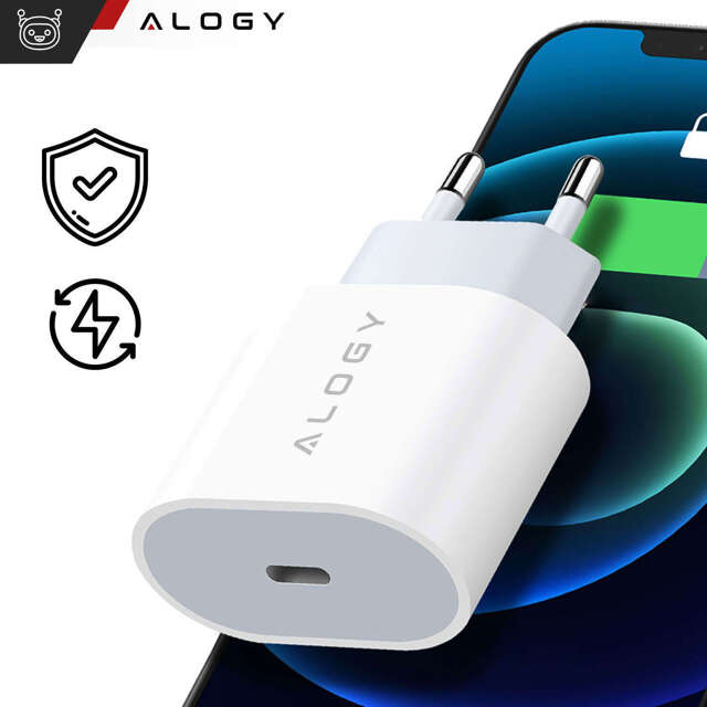 Alogy Ładowarka sieciowa szybka mocna 35W USB-C USB typ C PD GaN do iPhone 15 +Kabel type-C 1m Biała