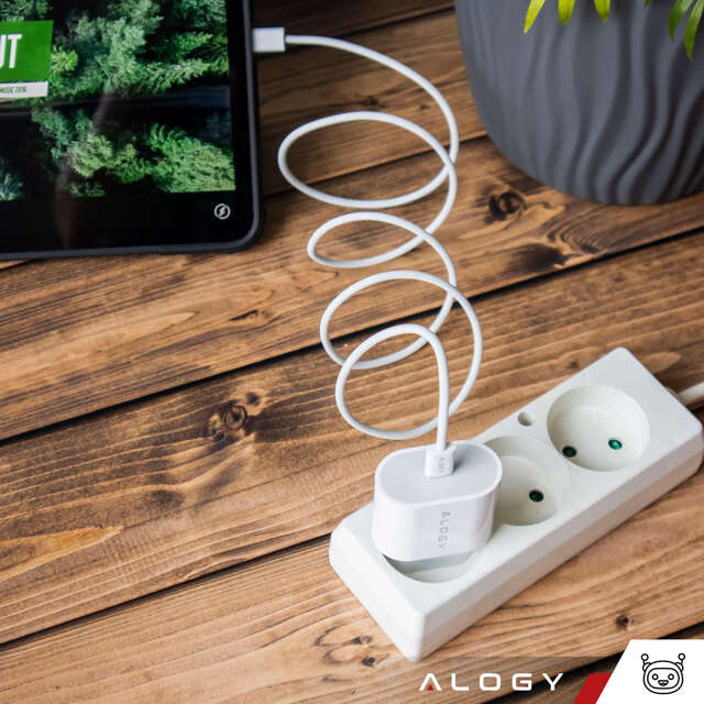 Alogy Ładowarka sieciowa szybka mocna 35W USB-C USB typ C PD GaN do iPhone 15 +Kabel type-C 1m Biała