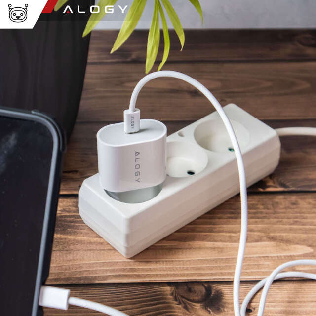 Alogy Ładowarka sieciowa szybka mocna 35W USB-C USB typ C PD GaN do iPhone 15 +Kabel type-C 1m Biała