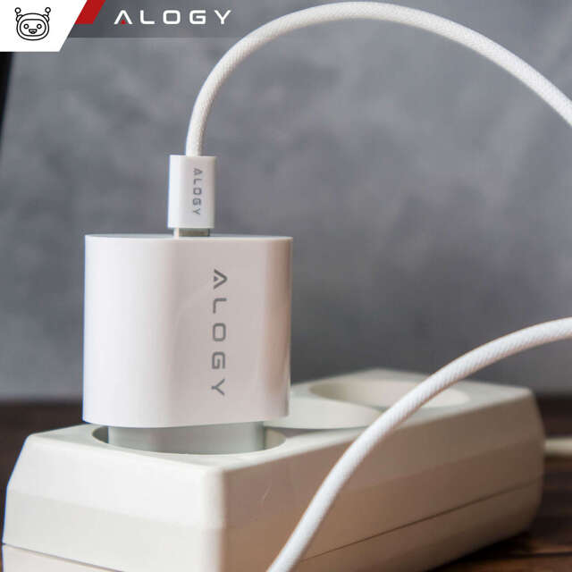 Alogy Ładowarka sieciowa szybka mocna 35W USB-C USB typ C PD GaN do iPhone 15 +Kabel type-C 1m Biała