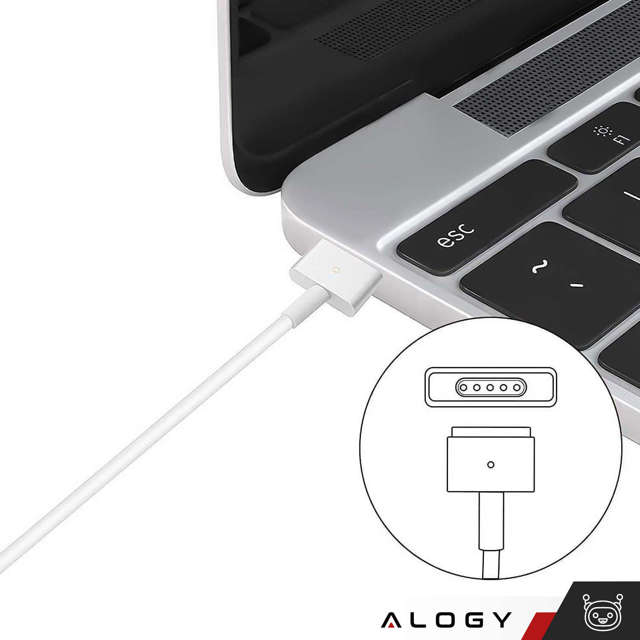 Alogy Ładowarka zasilacz do MacBooka Charger do Apple MacBook MagSafe 2 T-type 45W Biała