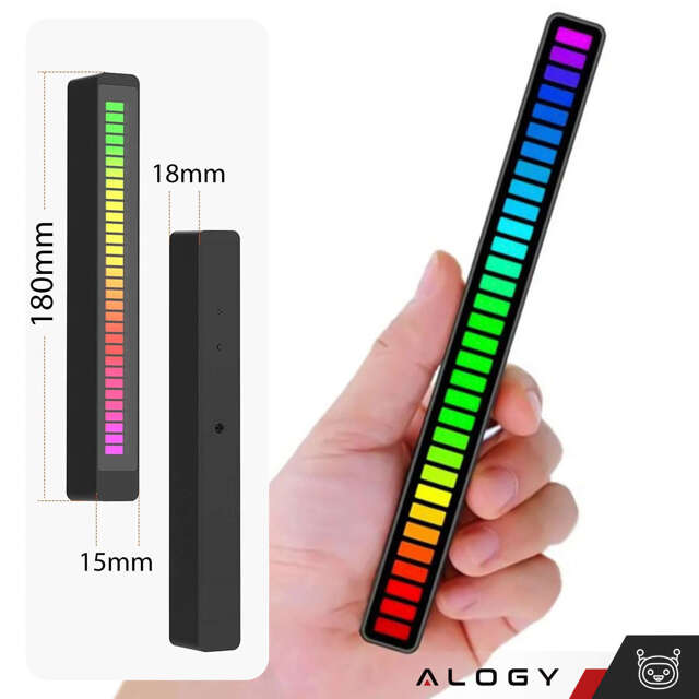 Alogy Lampa Smart LED Lamp RGB Lampka świecąca w rytm muzyki Kolorowa Lista Gaming Czarny