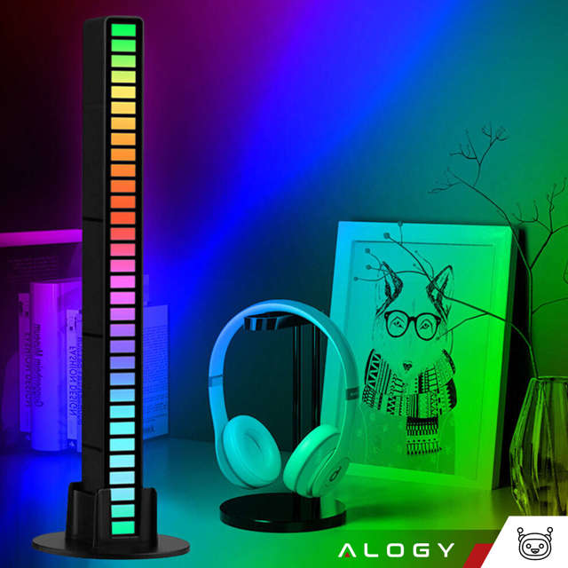 Alogy Lampa Smart LED Lamp RGB Lampka świecąca w rytm muzyki Kolorowa Lista Gaming Czarny