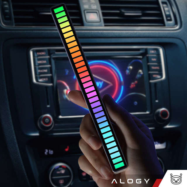 Alogy Lampa Smart LED Lamp RGB Lampka świecąca w rytm muzyki Kolorowa Lista Gaming Czarny