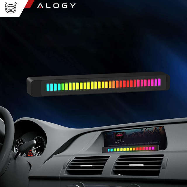 Alogy Lampa Smart LED Lamp RGB Lampka świecąca w rytm muzyki Kolorowa Lista Gaming Czarny