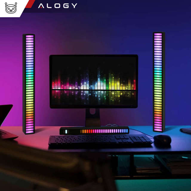 Alogy Lampa Smart LED Lamp RGB Lampka świecąca w rytm muzyki Kolorowa Lista Gaming Czarny