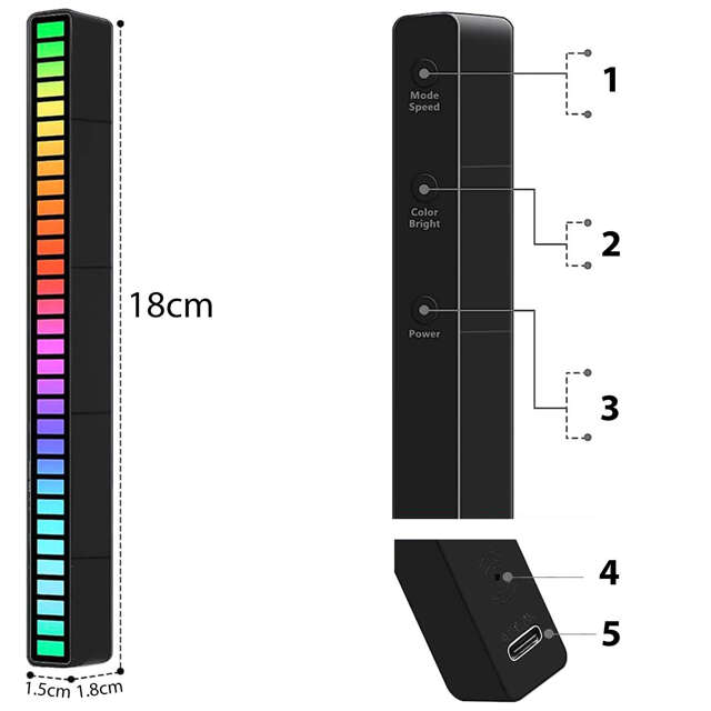 Alogy Lampa Smart LED Lamp RGB Lampka świecąca w rytm muzyki Kolorowa Lista Gaming Czarny