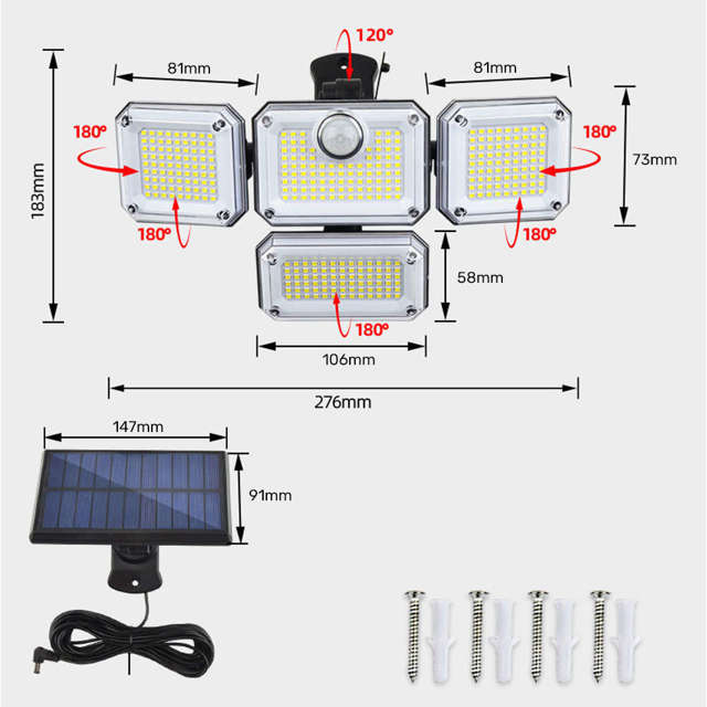 Alogy Lampa solarna zewnętrzna halogen ścienny 333 LED panel zewnętrzny czujnik ruchu PIR