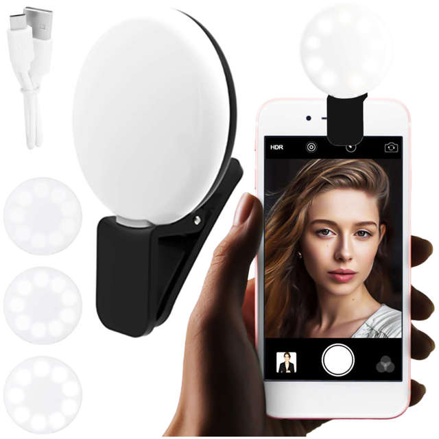 Alogy Lampka LED Mini Selfie Light do nagrywania robienia zdjęć do telefonu z klipsem Czarna