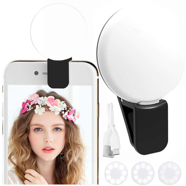 Alogy Lampka LED Mini Selfie Light do nagrywania robienia zdjęć do telefonu z klipsem Czarna