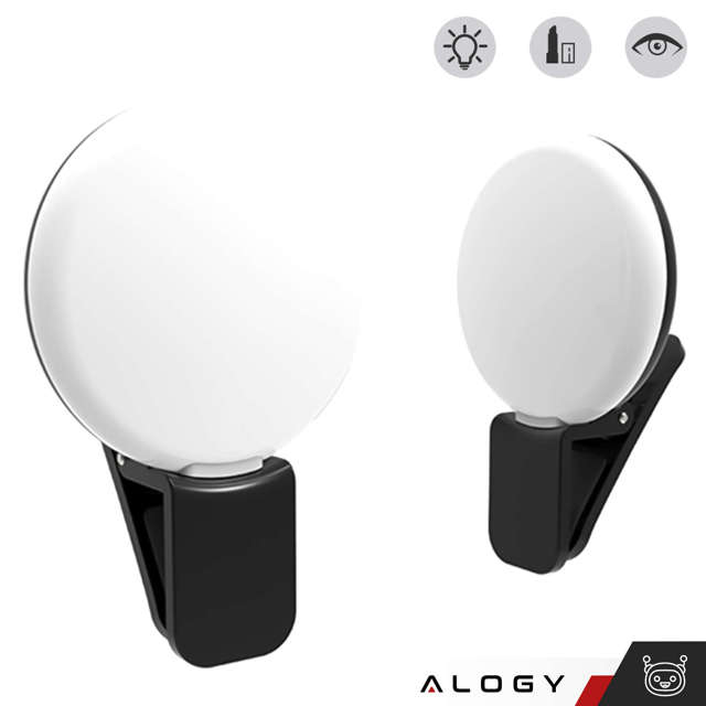 Alogy Lampka LED Mini Selfie Light do nagrywania robienia zdjęć do telefonu z klipsem Czarna