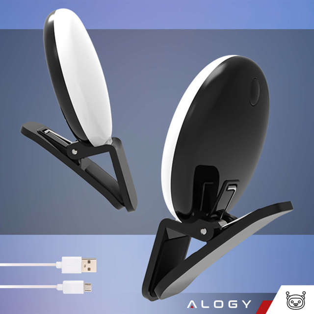 Alogy Lampka LED Mini Selfie Light do nagrywania robienia zdjęć do telefonu z klipsem Czarna