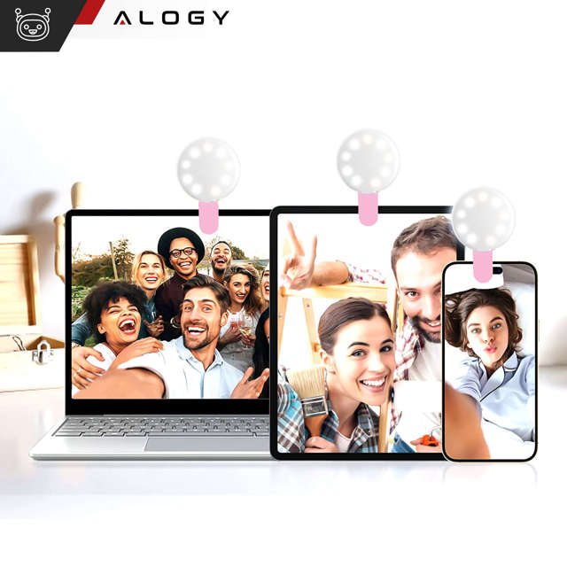 Alogy Lampka LED Mini Selfie Light do nagrywania robienia zdjęć do telefonu z klipsem Różowa