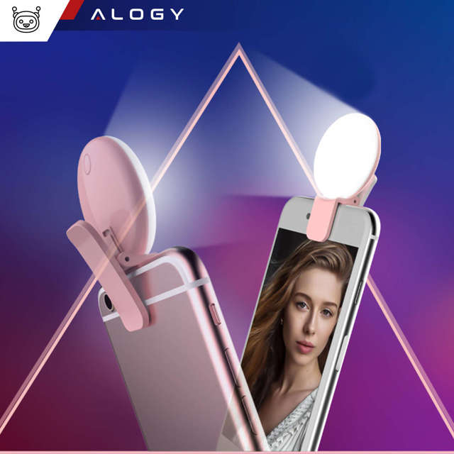 Alogy Lampka LED Mini Selfie Light do nagrywania robienia zdjęć do telefonu z klipsem Różowa