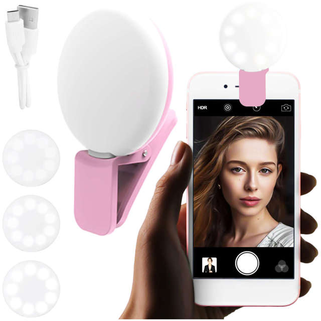 Alogy Lampka LED Mini Selfie Light do nagrywania robienia zdjęć do telefonu z klipsem Różowa