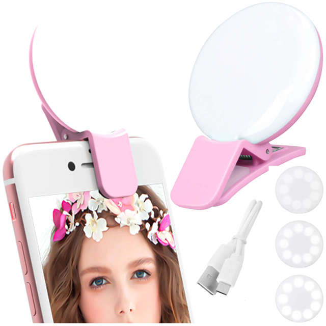 Alogy Lampka LED Mini Selfie Light do nagrywania robienia zdjęć do telefonu z klipsem Różowa