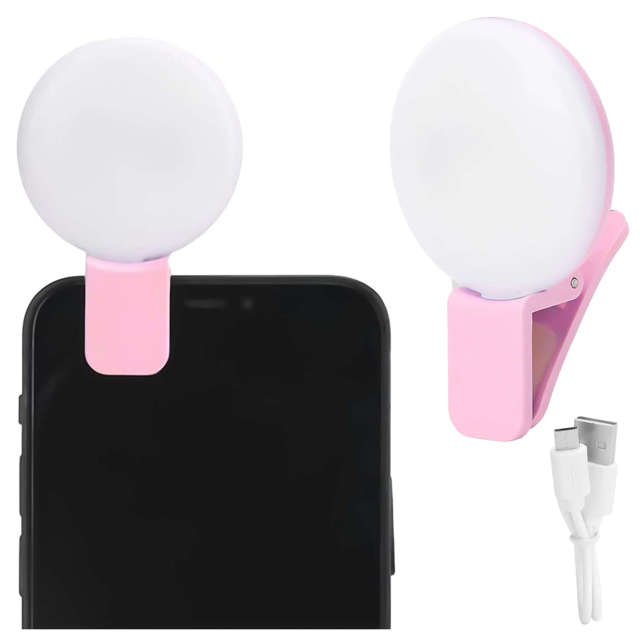 Alogy Lampka LED Mini Selfie Light do nagrywania robienia zdjęć do telefonu z klipsem Różowa