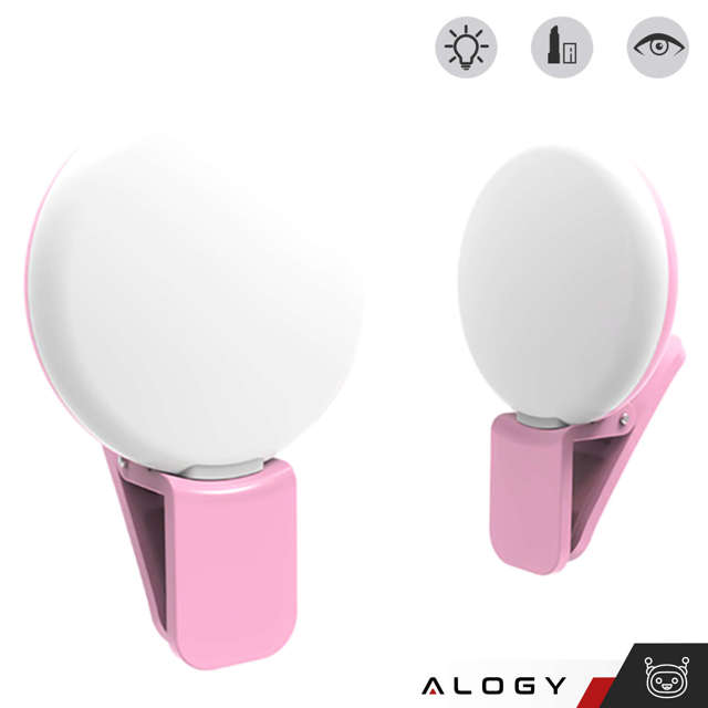 Alogy Lampka LED Mini Selfie Light do nagrywania robienia zdjęć do telefonu z klipsem Różowa