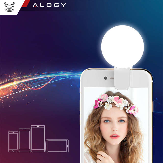 Alogy Lampka LED Mini Selfie Light do nagrywania robienia zdjęć do telefonu z klipsem biała