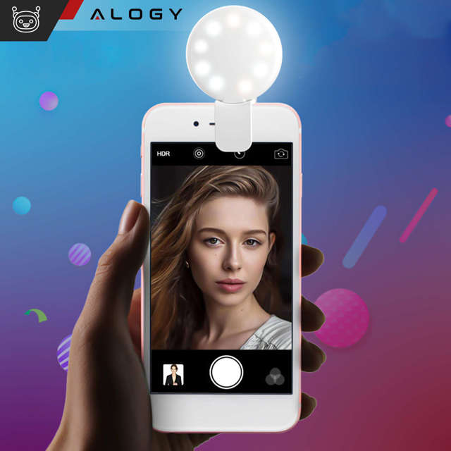 Alogy Lampka LED Mini Selfie Light do nagrywania robienia zdjęć do telefonu z klipsem biała