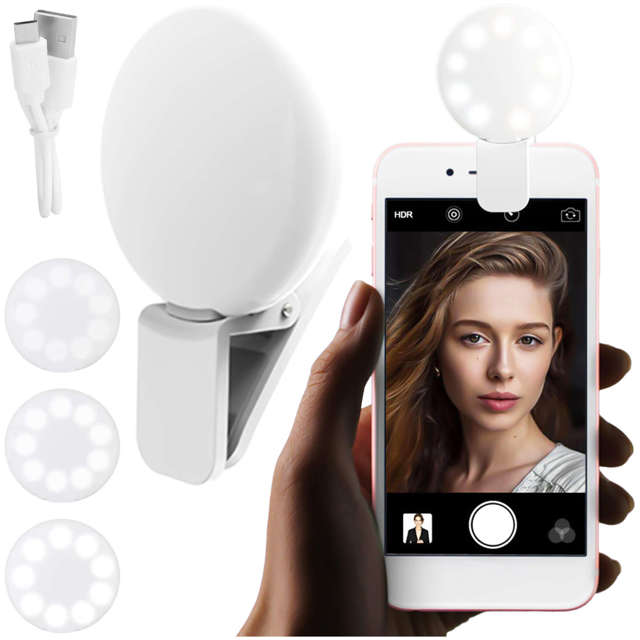 Alogy Lampka LED Mini Selfie Light do nagrywania robienia zdjęć do telefonu z klipsem biała