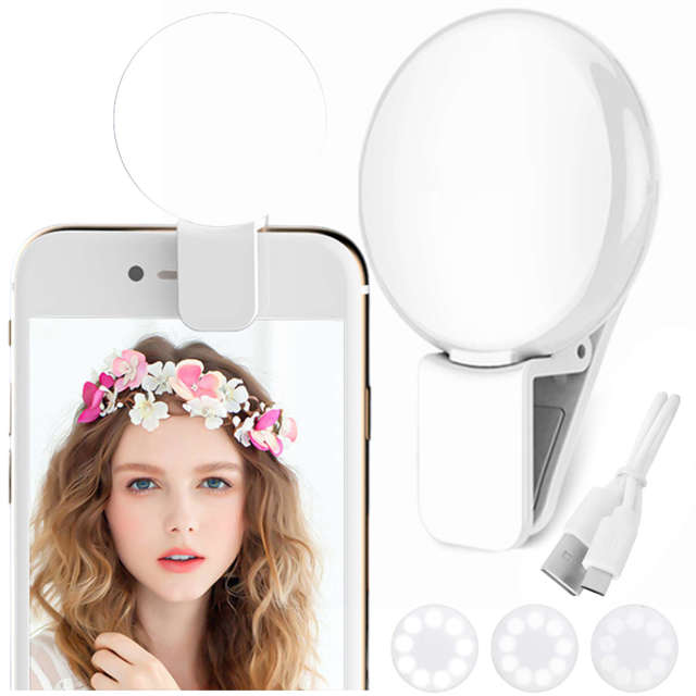 Alogy Lampka LED Mini Selfie Light do nagrywania robienia zdjęć do telefonu z klipsem biała