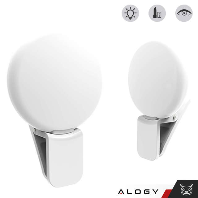 Alogy Lampka LED Mini Selfie Light do nagrywania robienia zdjęć do telefonu z klipsem biała