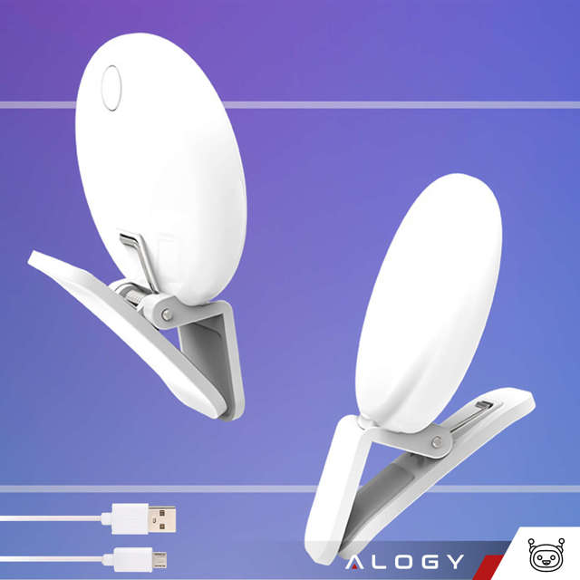 Alogy Lampka LED Mini Selfie Light do nagrywania robienia zdjęć do telefonu z klipsem biała