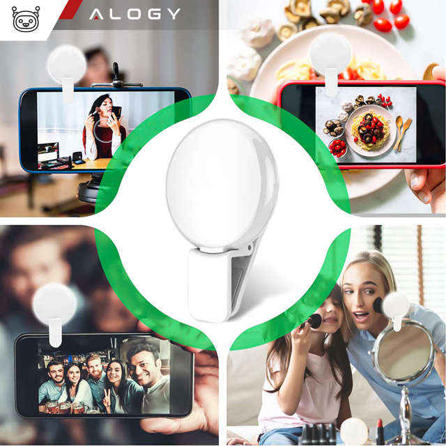 Alogy Lampka LED Mini Selfie Light do nagrywania robienia zdjęć do telefonu z klipsem biała