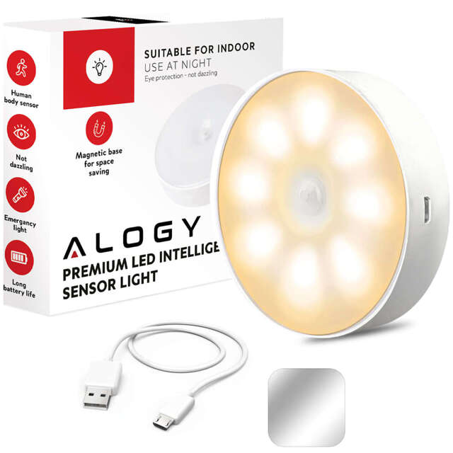 Alogy Lampka LED z czujnikiem ruchu Sensor Light Bezprzewodowa lampa nocna oświetlenie meblowe Światło ciepłe