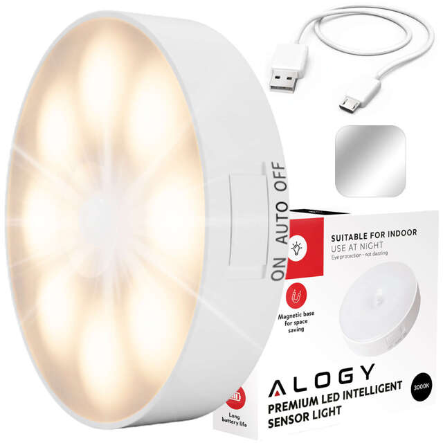 Alogy Lampka LED z czujnikiem ruchu Sensor Light Bezprzewodowa lampa nocna oświetlenie meblowe Światło ciepłe