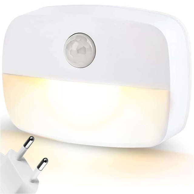 Alogy Lampka nocna z czujnikiem ruchu LED Night Light 3 barwy światła do gniazdka EU Biała