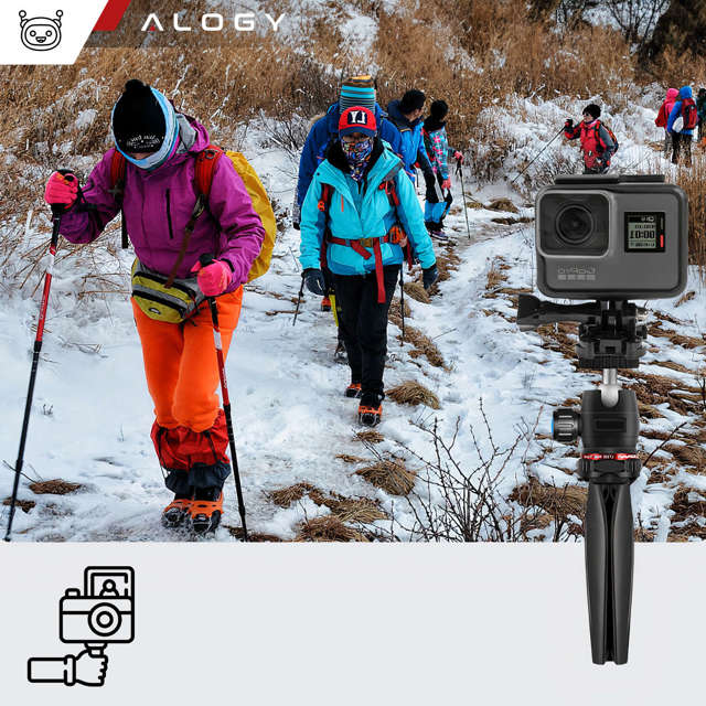 Alogy Mini Tripod Trójnóg Liginn Uchwyt na telefon do robienia zdjęć do telefonu kamery GoPro lampy ring 1/4 Czarny